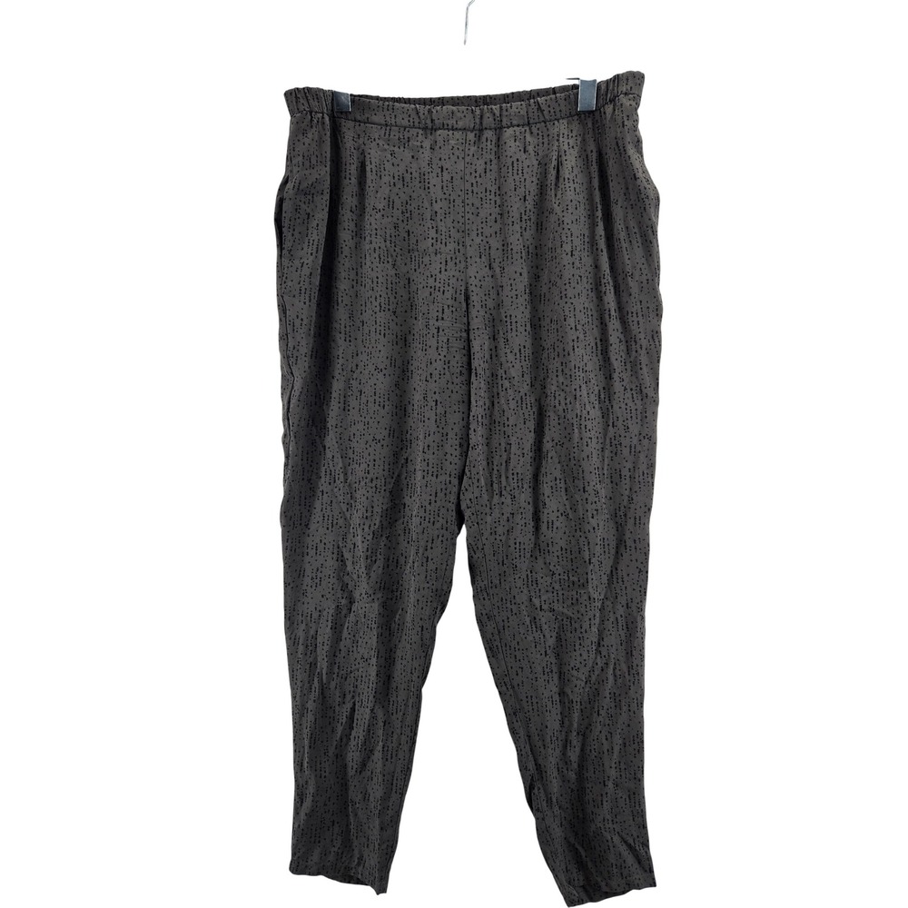 Eileen Fisher Womens Silk‎ Relaxed Tapered Pants Grey Black Abstract Print L